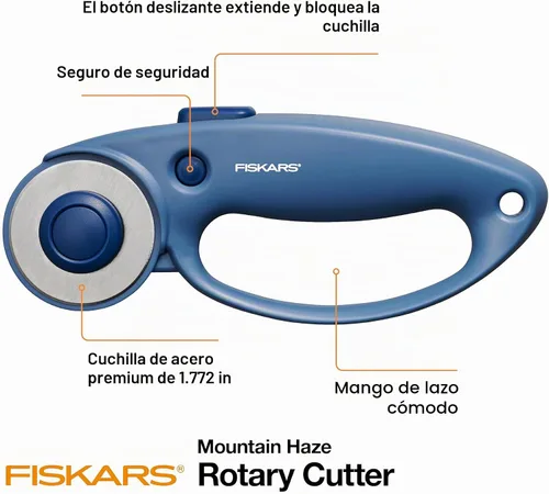Vista 3 de Fiskars Cortador giratorio Loop, colección Explore Mountain Haze, cuchilla de acero de precisión para tela, fieltro y vinilo, 45 mm Azul