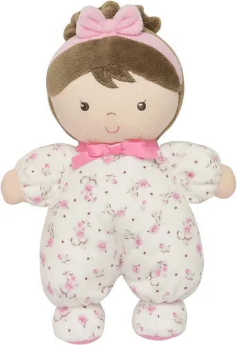 Vista 6 de Little Me - Muñeca de peluche de 11 pulgadas con sonajero, Brigitte (damasco floral, rosa)