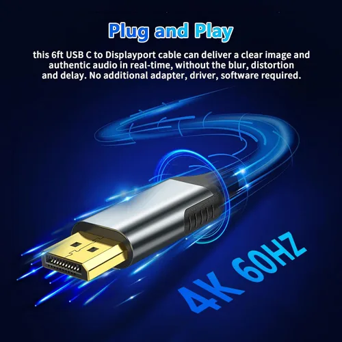 Vista 7 de Cable USB-C a DisplayPort de 6 pies, 4K a 144 Hz y 2K a 240 Hz, cable tipo C a DP de transferencia de datos de 10 Gbps