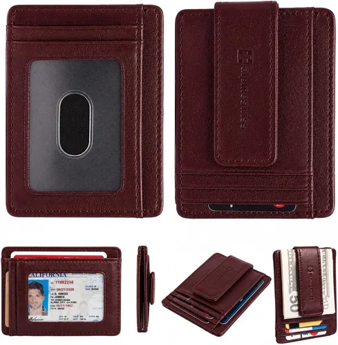 Vista 7 de Alpine Swiss Harper - Billetera delgada con clip para dinero, bolsillo frontal, RFID, de cuero, minimalista, para hombre, con soporte para tarjeta