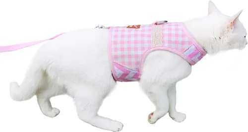 Vista 34 de Arnés de gato con correa, ajustable para gatos, chaleco acolchado para gatos, Black Plaid