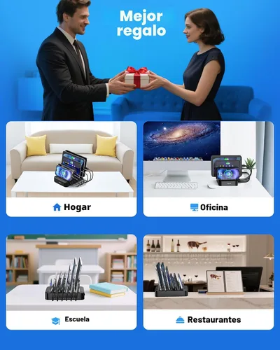 Vista 7 de MSTJRY Estación de carga para múltiples dispositivos: estaciones de carga USB de 6 puertos - Base de carga organizadora familiar para múltiples Negro