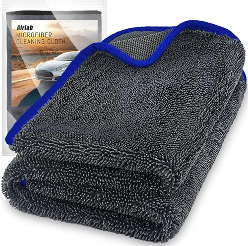 Vista 14 de Airlab - Toallas de microfibra para coche, paño de limpieza para secado, color negro y gris Thick Plush Auto Detailing Super Absorbent for