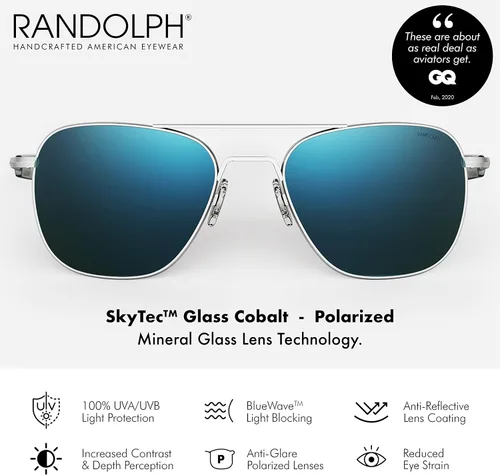 Vista 2 de Randolph USA - Lentes de sol de aviador para hombre o mujer cromo mate clásicos polarizados y no polarizados con protección UV