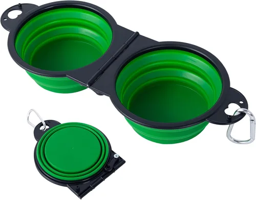 Vista 10 de SLSON Cuencos Dobles Plegables para Perros con Borde Reforzado de 180 Grados, Cuenco Doblado con Clips de Bloqueo, Más Estables, Cuencos de Viaje