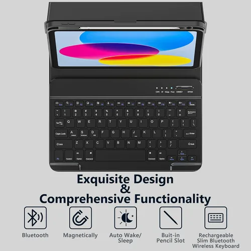 Vista 3 de BQSS - Funda con teclado para iPad (A16) de 11ª y 10ª generación, color negro Detachable Bluetooth Keyboard Case with Pencil Holder for iPad