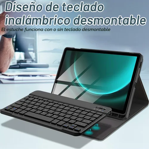 Vista 3 de Funda con teclado para Samsung Galaxy Tab S10 Lite/S10 FE/S9 FE 5G 10.9 pulgadas/Tab S9 11 pulgadas, teclado inalámbrico Bluetooth desmontable