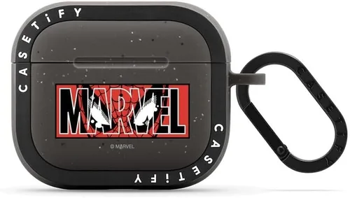 Vista 4 de CASETiFY Bounce Airpods Pro 1/2 - Funda con anillo [Marvel Colab] - Logotipo de Marvel - Carbón mate