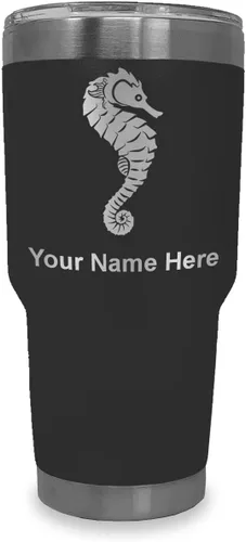 Vista 30 de LaserGram Vaso aislado al vacío de 20 onzas, caballito de mar, grabado personalizado incluido (negro)