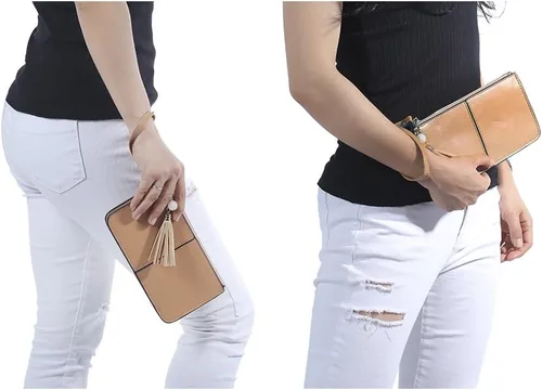 Vista 6 de Befen - Bolso clutch de mano de cuero con correa para teléfono celular, organizador de tarjetas