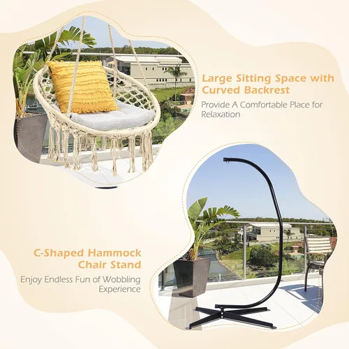 Vista 2 de Giantex Hamaca Swing Silla con soporte, cuerda de algodón tejida a mano con soporte de acero sólido resistente C, hamaca colgante al aire libre