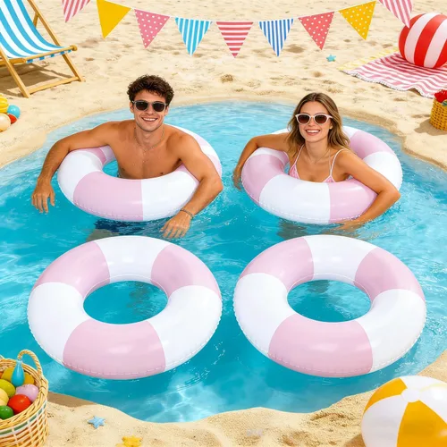 Vista 7 de 4 Pack Striped Large Inflatable Swim Rings, 35" Summer Adult Pool Float for Beach & Pool