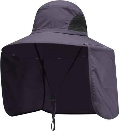 Vista 6 de Sombreros de protección solar para exteriores, gorra de pesca con solapa para el cuello, sombrero de ala grande para exteriores Verde militar