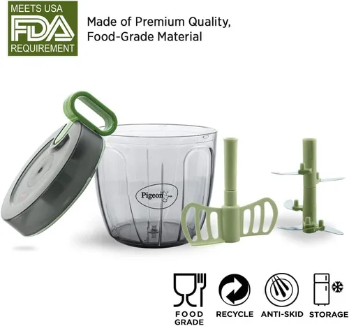 Vista 4 de Pigeon - Picadora Pro XL práctica y compacta con cuchillas de acero inoxidable - Picadora de alimentos grande a mano