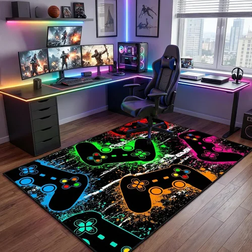 Vista 32 de Alfombra de suelo con estampado de videojuegos 3D para niños, alfombra pequeña roja para dormitorio, tapete de piso para habitación de niños