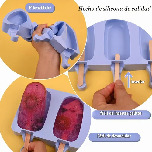 Vista 3 de WMKGG Juego de moldes de silicona para paletas, 2 piezas de moldes para helado con 50 palitos de madera para pastelitos, paletas de hielo, Azul