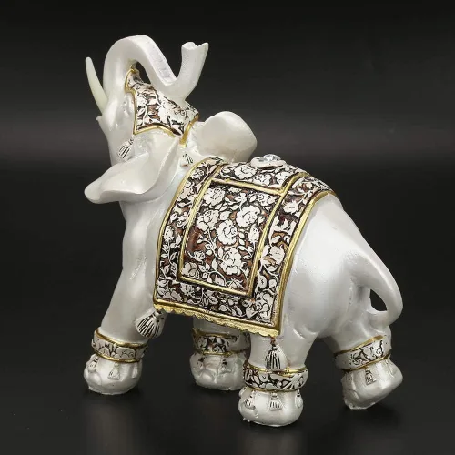 Vista 6 de GOTOTOP Estatua de elefante blanco, figura de elefante de resina, figura de riqueza, adorno hecho a mano, decoración decorativa para el hogar, sala