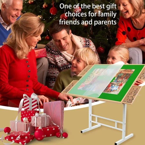 Vista 6 de BittPicc - Mesa de rompecabezas ajustable con 4 cajones y patas de cubierta for 1000-1500 Pieces,Easy to assemble,Compact Storage,Relieve Neck