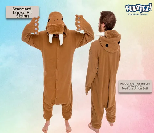 Vista 3 de FUNZIEZ - Disfraz de Halloween para adultos de animales y criaturas marinas mameluco de felpa para adultos mujeres y hombres