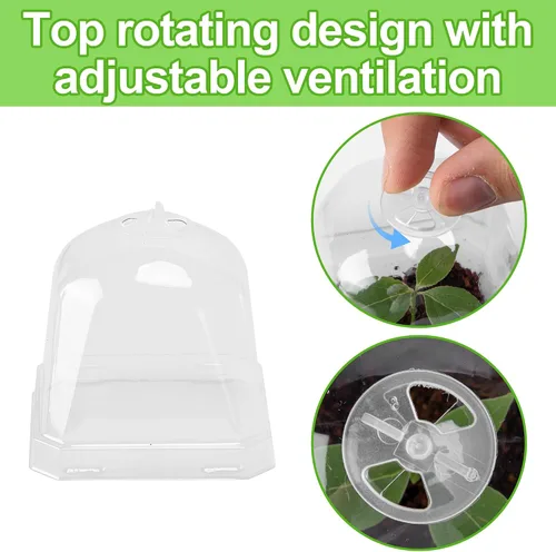 Vista 3 de EBaokuup 10 macetas transparentes para vivero de plantas con cúpula de humedad, maceta de plástico reutilizable de 3 pulgadas con etiquetas