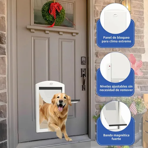 Vista 2 de [Classicmacher] Puerta para perros grandes, puerta de marco blanco para perros grandes, puerta de plástico fuerte para perros y mascotas grandes