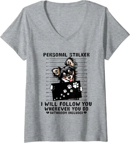 Vista 3 de Camiseta con cuello en V para mujer, con texto en inglés "I Will Follow You", Azul Azul Pastel