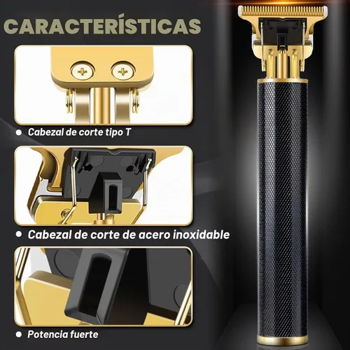 Vista 3 de Candyfouse Cortadora de barba y cabello inalámbrica de alta calidad para hombres, kit profesional de aseo recargable con hoja en T, 4 peines de Negro