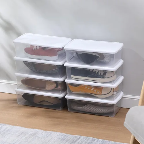Vista 7 de novelinks - Paquete de 8 contenedores de plástico transparente para almacenamiento de zapatos de 6 cuartos de galón con tapas (blanco) Shoe Boxes