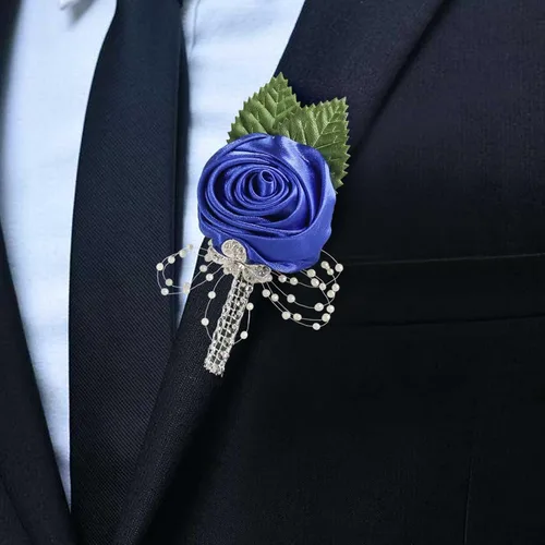 Vista 2 de Boutonniere - Boutonniere - Boutonniere para hombre, para boda, baile de graduación, regreso a casa, color azul real, 1 pieza