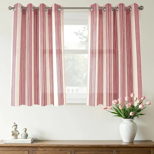 Vista 93 de DriftAway Cortinas de estilo granja con rayas verticales de lino mezclado texturizado con filtro de luz semitransparente para sala de estar