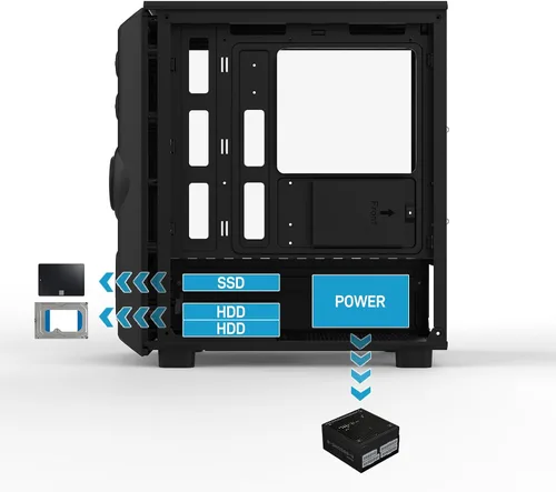 Vista 7 de ALSEYE Rams2.0 - Carcasa de PC de torre media Micro-ATX/ITX MATX, panel lateral de vidrio templado, filtros de polvo de control ARGB compatibles