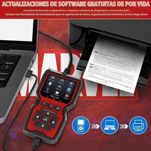 Vista 3 de Escáner profesional OBD2 V519 - Lector de código OBDII + CAN actualizado 2026, datos en vivo, prueba de batería, biblioteca de más de 40000 DTC