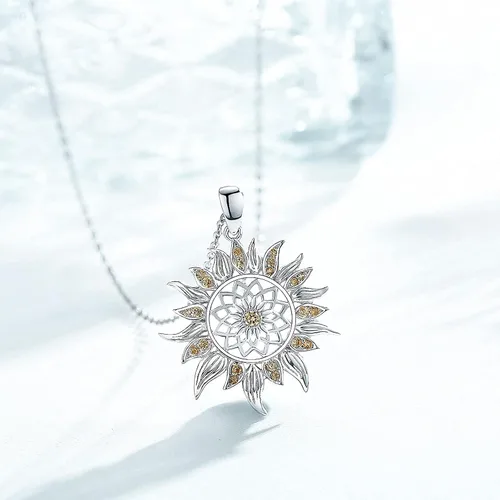 Vista 6 de AOVEAO Collar de girasol de plata de ley S925, joyería de girasol, colgante de girasol, regalo de joyería de verano para mujeres y niñas, Plata