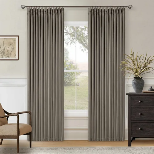 Vista 186 de Juego de 2 paneles de cortinas plisadas negras de 80 pulgadas para sala de estar, cortinas plisadas de lino con forro de 80 pulgadas de largo, 100%