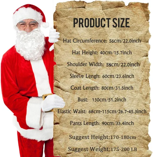 Vista 5 de KLLOUZE Christmas Santa Claus Suit Adult Mens Santa Costume Xmas Classic Flannel Cosplay Clothes Santa Fancy Suits Outfit