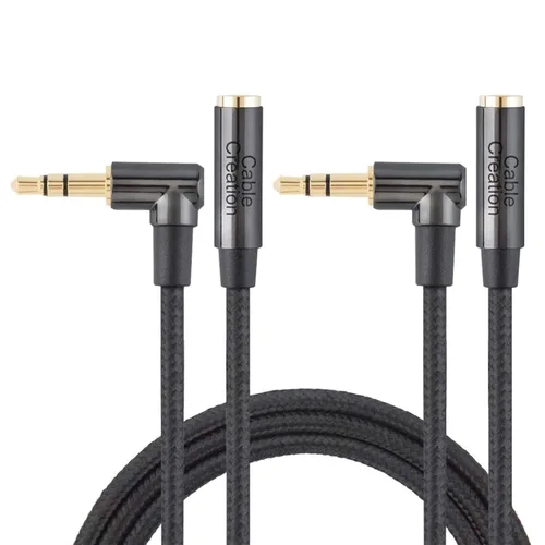 Vista 8 de CableCreation Cable de extensión de auriculares de 3.5mm 1.5 pies/0.45 m, cable estéreo de audio de ángulo recto de 3.5mm con cobre plateado