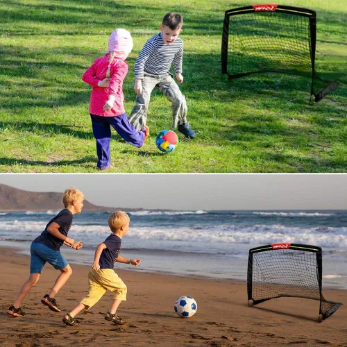 Vista 2 de Wiel Portería de fútbol, 4 pies x 3 pies, red fácil de plegar, tiras reflectantes para jugar al anochecer, juego de 2 para juegos de patio trasero