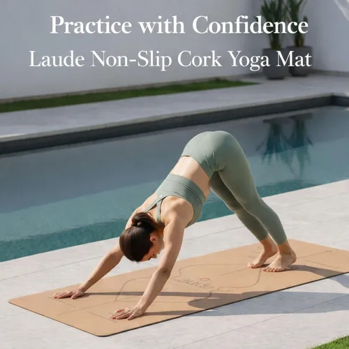 Vista 2 de Laude Juego de tapete de yoga de corcho + pelotas, tapete de yoga antideslizante sostenible con correa, tapete de yoga grueso, tapete de pilates