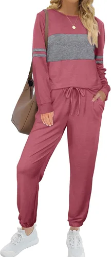 Vista 2 de Sipaya - Conjuntos de sudadera de bloque de color para mujer, conjuntos casuales de 2 piezas