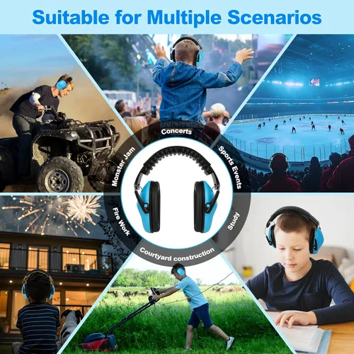 Vista 5 de Floriogra Auriculares con cancelación de ruido para niños/niños pequeños Azul