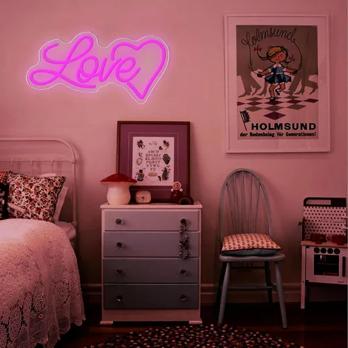 Vista 8 de ENUOLI LOVE Letrero de Neón, Letreros de Neón Luminosos Love para Pared de Habitación, Letrero Love Alimentado por USB, Letreros de Neón de Corazón
