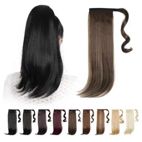 Vista 20 de Extensiones de cabello para cola de caballo, extensión de cola de caballo roja de 16 pulgadas, corta, ondulada, rizada, envolvente, cola de caballo