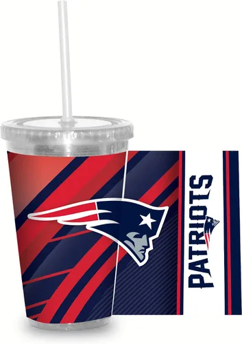 Vista 33 de Vaso transparente de fútbol NFL de 16 onzas con popote para fanáticos de la NFL