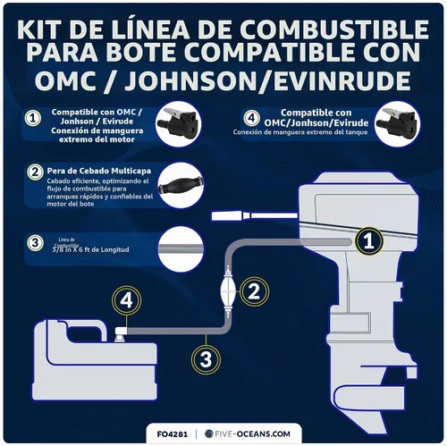 Vista 2 de Five Oceans Conjunto de línea de combustible para barco marino con kit de bombilla de imprimación, compatible con OMC/Johnson/Evinrude, 3/8 pulgadas