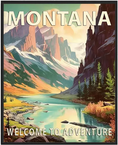Vista 22 de Póster artístico de Alaska, decoración artística de paisaje retro de Estados Unidos, pintura de montaña y paisaje de aventura para dormitorio, sala