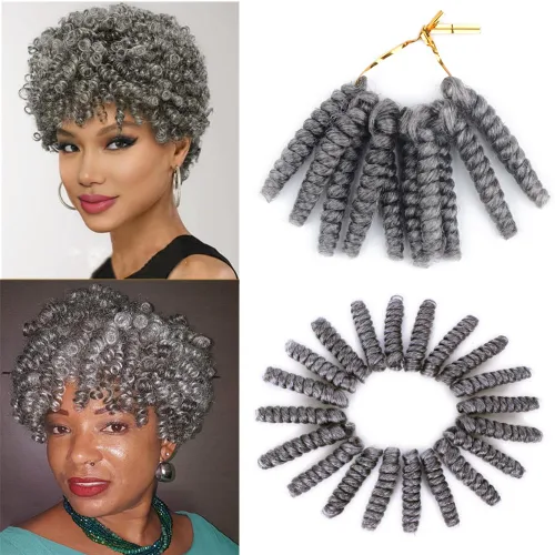 Vista 34 de Saniay - 3 paquetes de trenzas de ganchillo cortas trenzadas de ganchillo con espiral, rizos con espiral jamaicana, 20 mechones por paquete