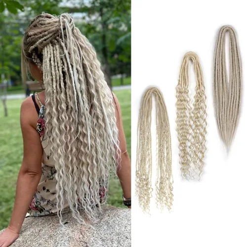 Vista 41 de Extensiones de rastas trenzadas bohemias de 24 pulgadas, 10 hebras de rastas sintéticas rizadas color marrón degradado con trenza de caja, rastas