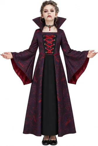 Vista 5 de Vampire Costume for Girls, Gothic Victorian Vampiress Dress Set