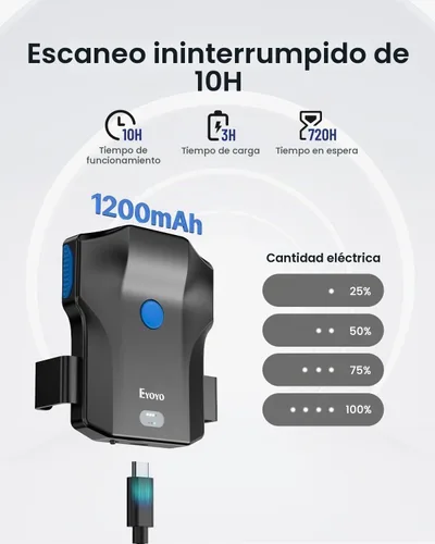 Vista 6 de Eyoyo - Escáner de código de barras Bluetooth inalámbrico portátil para teléfono con clip 1D 2D QR Bluetooth