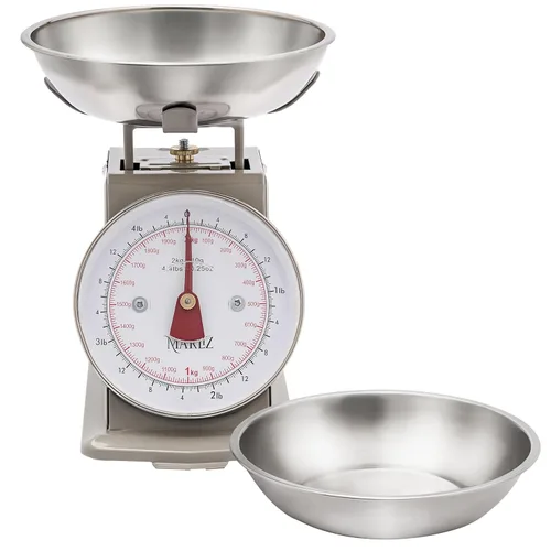 Vista 6 de MARLIZ Báscula de cocina retro pequeña 4.4Lb/4.4 lbs con 2 cuencos Esfera mecánica Vintage Pesa para alimentos bascula de cocina Báscula